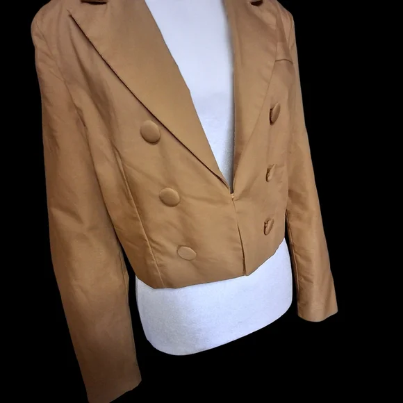 7 For All Mankind Cropped Button Long Sleeve Gold Blazer Women Size Medium - Picture 9 of 16